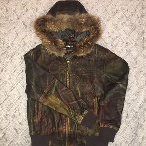 Pelle Pelle - Fur Hood Plush Leather Bomber Jacket